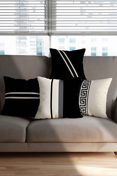 Hayal Dekoratif Set de 4 huse de pernă cu imprimare digitală în culori negru crem cu design modern