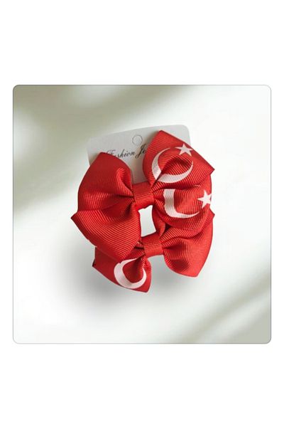 zeynep 29 October Clip Bow Buckle with Red and White Flag (2pcs)