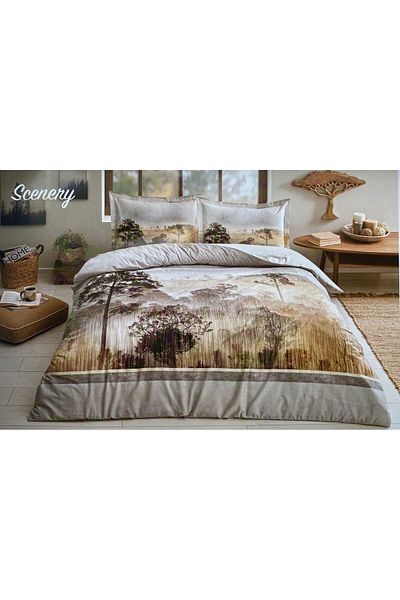 Özdilek Ranforce Scenery Double Duvet Cover Set Gray Elastic Fitted Bed Sheet