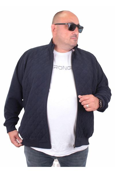 MocGrande Large Size Zippered Cardigan Diamond 23281 NAVY BLUE