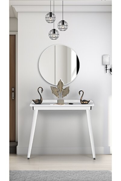 FLORADESİGN Round Beyaz Dresuar / Aynalı Dresuar / Ayaklı Dresuar / Beyaz Dresuar /antre Dresuar