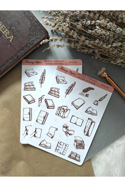 Flowery Paper Şeffaf Vintage Kitap Sticker Sayfası- Defter ,Ajanda , Journal,...