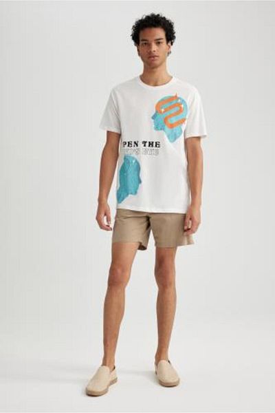 DeFacto Regular Fit Crew Neck Back Printed Short Sleeve T-Shirt B3792ax23hs