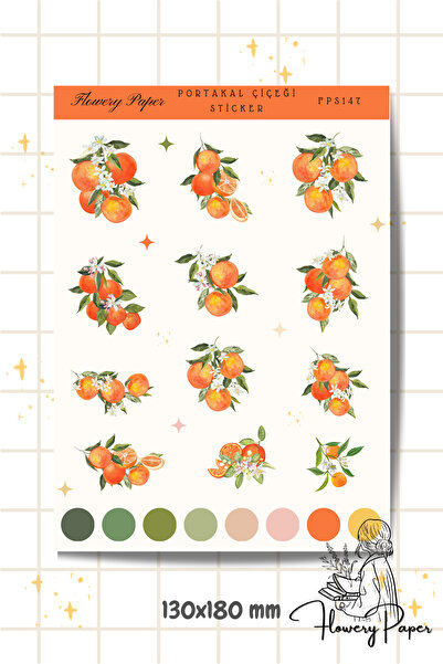 Flowery Paper Portakal Çiçeği Sticker Sayfası- Defter ,Ajanda , Journal,Scrap...