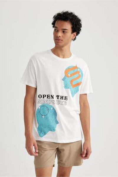 DeFacto Regular Fit Crew Neck Back Printed Short Sleeve T-Shirt B3792ax23hs