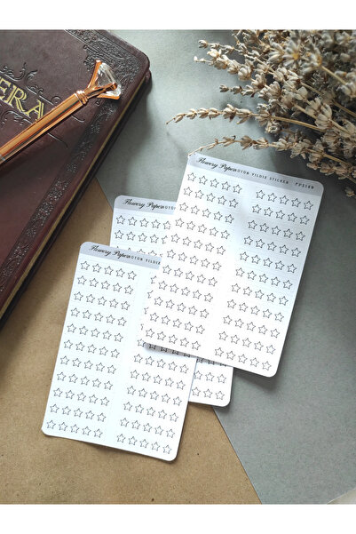 Flowery Paper Siyah Yıldız Sticker Sayfası- Defter ,Ajanda , Journal,Scrapboo...