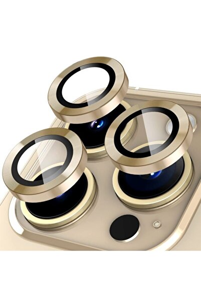Merwish Apple İphone 13Pro Uyumlu Kamera lensi koruyucu mercek lens Gold