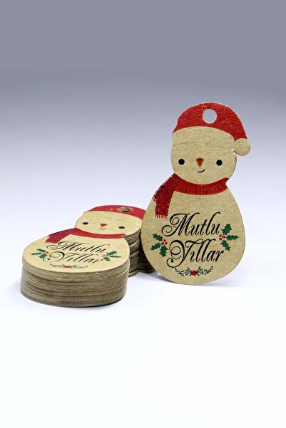 Vice Kardan Adam Temalı Yeni Yıl Etiketi -Mutlu Yıllar -Kraft Yılbaşı Hediye Etiketi (3,8X6,5 cm)60 Adet-