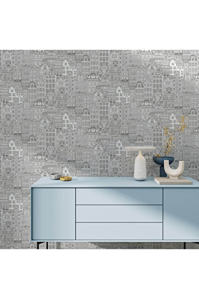 Adawall ROKA 23115 Modern Amsterdam Evleri Poster Desenli Duvar Kağıdı 16,5m2