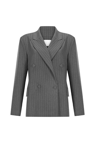 Whenever Company Gray Striped Oversize Padded and Lined Crepe Premium Jacket