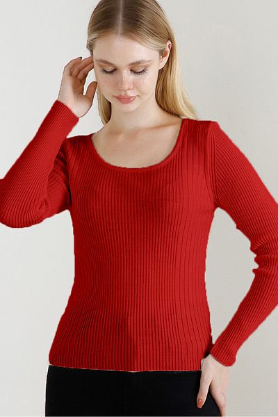 VEGENZE Women's Red Square Collar Knitwear Sweater