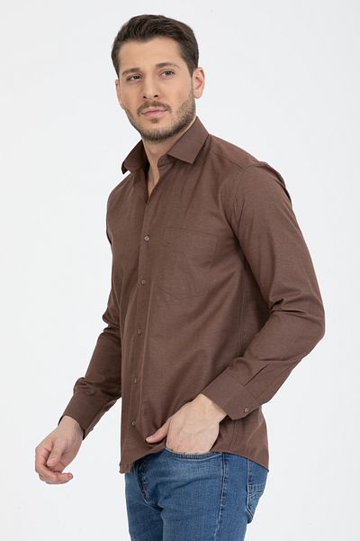 Varetta Ανδρικό καφέ Classic Cut Pocket ίσιο μακρυμάνικο πουκάμισο