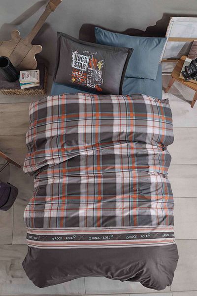Clasy Ranforce 100% Cotton Single Duvet Cover Set Rock Inroll Grey