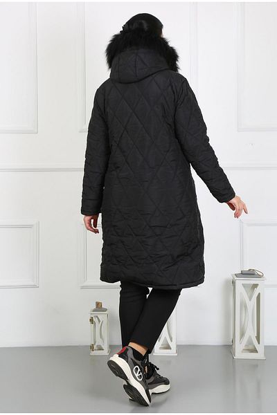 By Alba Collection Women's Black Long Crinkle Fabric Wool Inside Plus Size Coat
