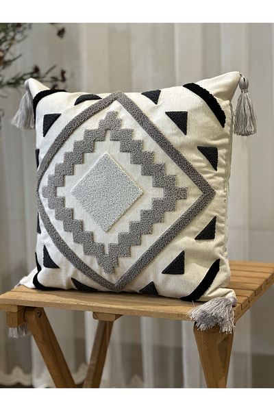 BUGİ HOME COLLECTİON SINGLE PUNCH EMBROIDERED GEOMETRIC PONCH EMBROIDERED KIRLENT CASE