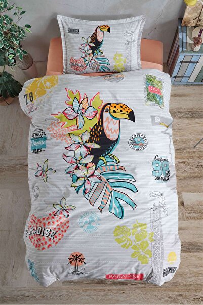 Clasy Ranforce 100% Cotton Single Duvet Cover Set Paradise V1 Salmon