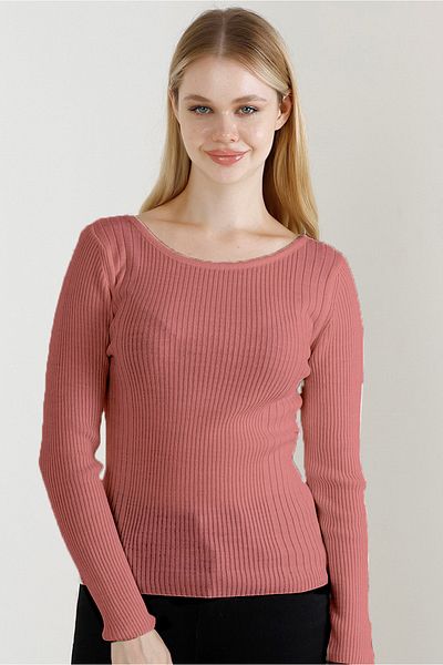 VEGENZE Γυναικείο Πλεκτό πουλόβερ Dusty Rose Boat Neck