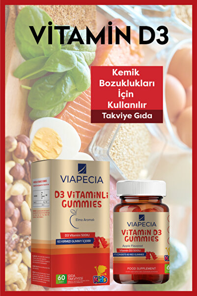 Viapecia Jelibon Formunda Gummy Vitamin D3 D Vitamini Eksikliği Çocuklarda Büyüme 60 Adet