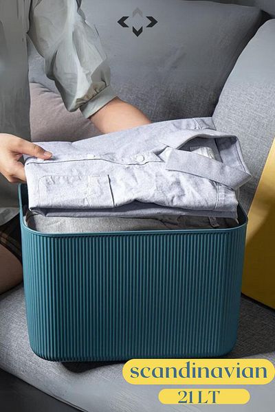 LİGROUND Scandinavian 21 Lt Multi-Purpose Green Storage Box - Organizer - Laundry Basket with Lid