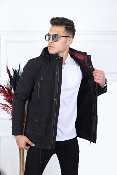 FATELLA Jachetă impermeabilă cu glugă pentru bărbați, cu detaliu tip coadă, s...