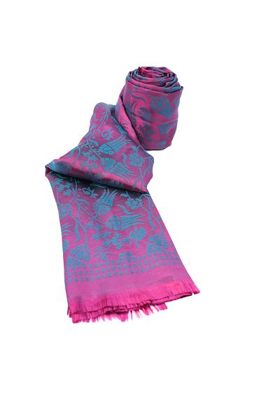 Ramada İpek Women's Silky Shiny Jacquard Shawl Fuchsia