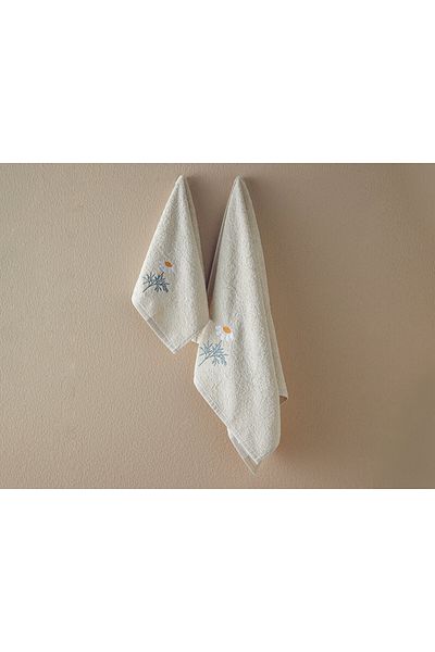 English Home Daisy Garden Cotton Embroidered Face Towel Set 50x80+30x45 Cm Beige