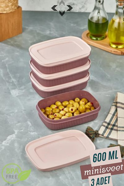 LİGROUND 3 Pieces 600 ml Plum Refrigerator with Lid Breakfast Storage Container Organizer Breakfast Food Container