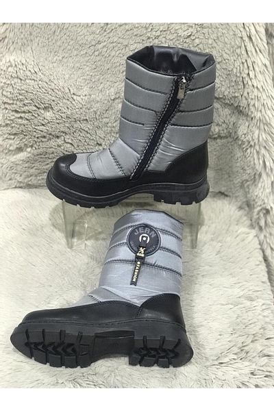 Metin Ayakkabı Gray Parachute Fabric Zippered Thick Sole Kids Ballerinas