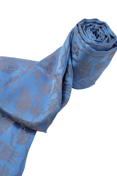 Ramada İpek Women's Silky Shiny Jacquard Shawl Indigo