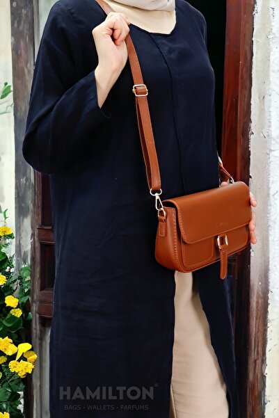 HAMILTON Original Women's Card Holder Tan Cross Adjustable Strap Lined Leather Baguette Daily Shoulder Bag