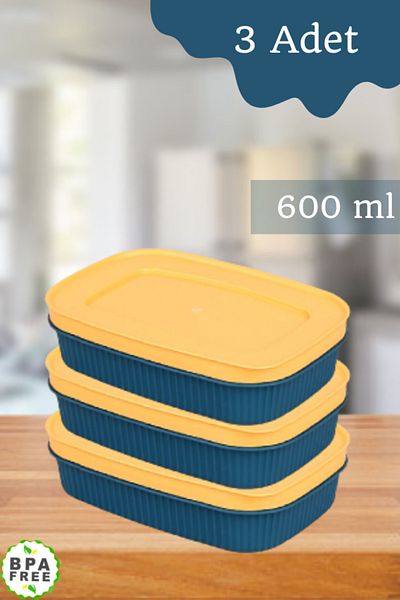 LİGROUND 3 Pieces 600 ml Green Fridge with Lid Breakfast Storage Container Organizer - Breakfast Food Container