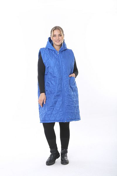 XL Modam WOMEN'S LARGE SIZE QUILTED HOODED BLUE VEST