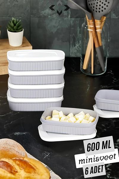 LİGROUND Minisweet 6-Piece 600 ml Gray Mini Storage Container with Lid - Breakfast - Refrigerator Container Kitchen Organizer