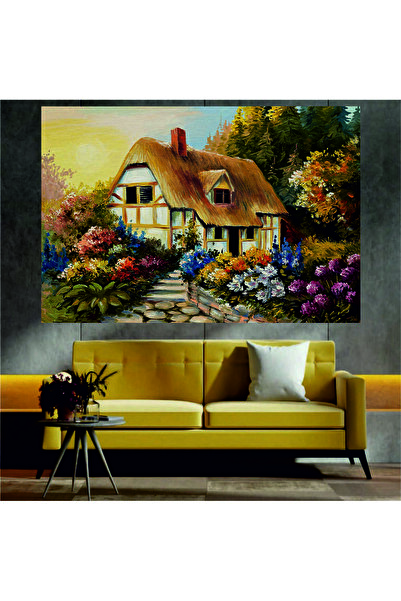 HOMEARTHS Köy Evi ve Doğa Manzaralı Dekoratif Duvar Tablosu