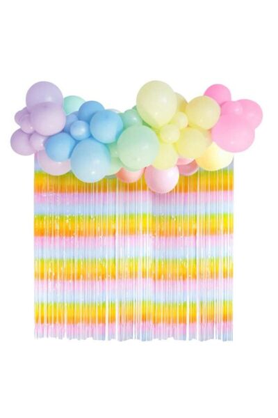 MERİ PARTİ Rainbow Concept Balloon Chain Set Background Screen Special Day Ce...