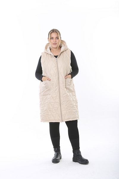 XL Modam WOMEN'S LARGE SIZE QUILTED HOODED CREAM VEST