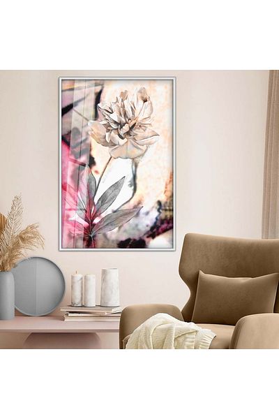 Zevahir Mobilya Dekorasyon Model de flori cu rame metalice argintii Desen modern Pictură din sticlă irezistibilă