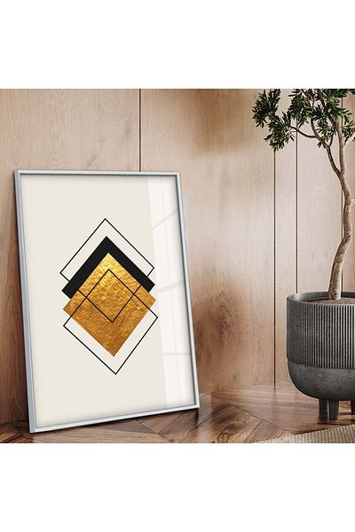 Zevahir Mobilya Dekorasyon Desen geometric cu cadru metalic argintiu Desen cu temă abstractă Pictură pe sticlă irezistibilă