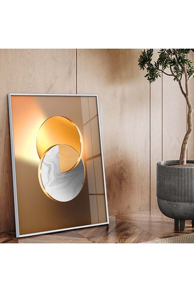 Zevahir Mobilya Dekorasyon Desen geometric cu cadru metalic argintiu Tema abstractă Pictură pe sticlă irezistibilă