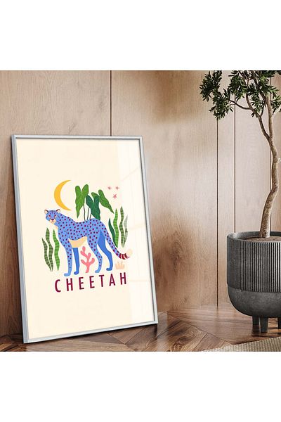 Zevahir Mobilya Dekorasyon Colaj cu cadru metalic argintiu Desen Figura Cheetah Tema Pictură din sticlă irezistibilă