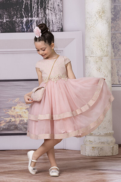 SÜSLÜ PİNK KİDS KIZ ÇOCUK TÜLLÜ ELBİSE