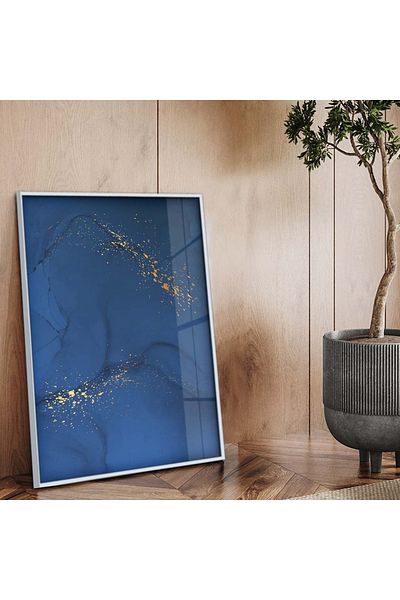 Zevahir Mobilya Dekorasyon Desen abstract cu cadru metalic argintiu Tema albastră Pictură pe sticlă irezistibilă