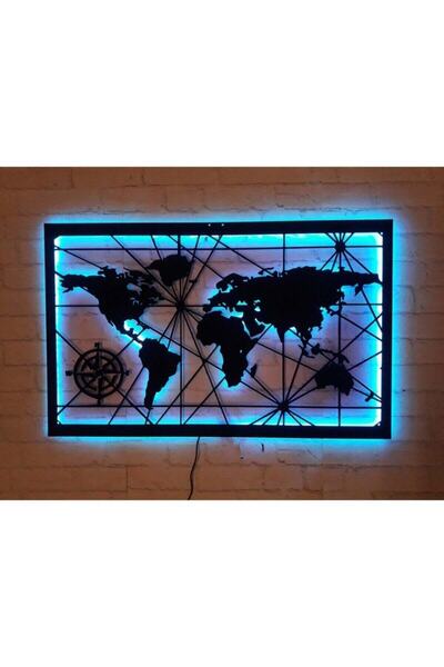 DMC Design Dünya Haritası Ahşap Led Işıklı Duvar Tablosu