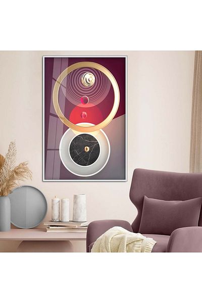 Zevahir Mobilya Dekorasyon Desen geometric cu cadru metalic argintiu Tema abstractă Pictură pe sticlă irezistibilă