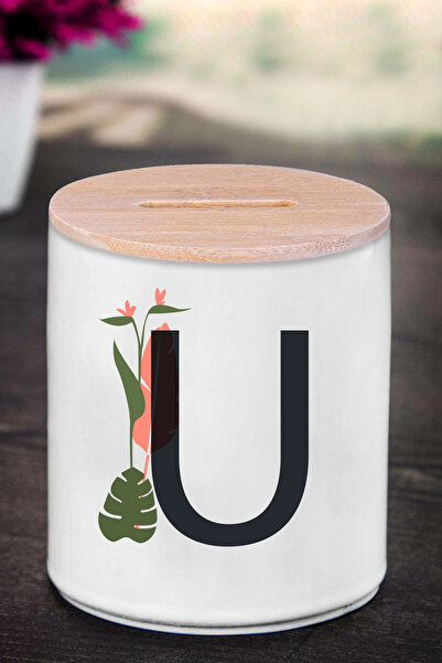 yhfoto Kasica prasica sa slovom U (KERAMIKA) - U sa prirodnim cvećem - K288