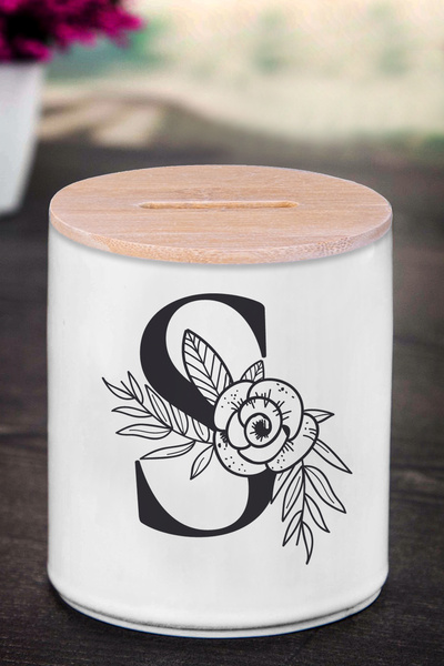 yhfoto Kasica prasica sa slovom S (KERAMIKA) - Crni cvet S - K100