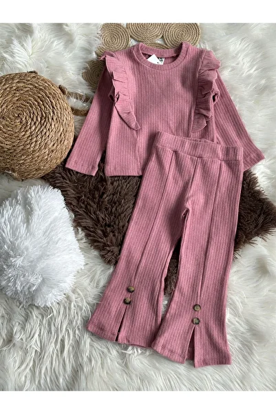HAVİSA KİDS New Season Girl's Ruffled Ribbed Camisole Long Sleeve Tights 2-Piece Set