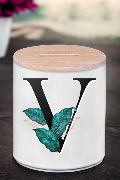 yhfoto Κουμπαράς με γράμμα V (ΚΕΡΑΜΙΚΟ) - Emerald V - K212