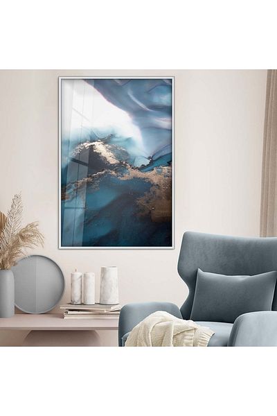 Zevahir Mobilya Dekorasyon Desen modern cu cadru metalic argintiu Tema abstractă Pictură pe sticlă irezistibilă