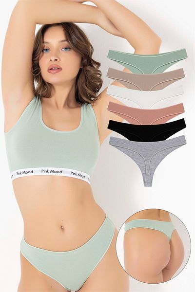 pink mood Comfy Cotton Thong 6 Pack